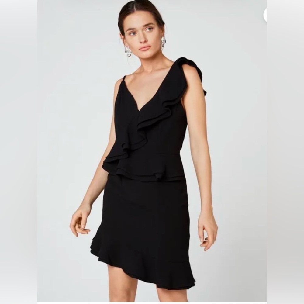 Aqua Elegant LBD Black Ruffle One Shoulder Asymmetrical Cocktail Dress